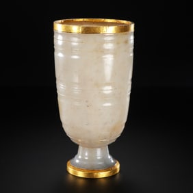 1st-3rd century Han Dynasty white jade cup with gold mouth