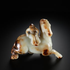 1st to 3rd century Han Dynasty white jade and red horse figure