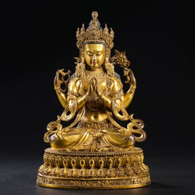 qing dyansty Kangxi period gilt bronze seated Buddha statue