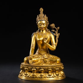 qing dyansty Kangxi period gilt bronze seated Buddha statue