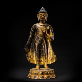 15th century Ming Dynasty gilt bronze standing Buddha statue
