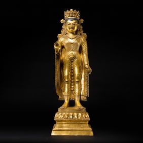 qing dynasty Qianlong period gilt bronze standing Buddha statue