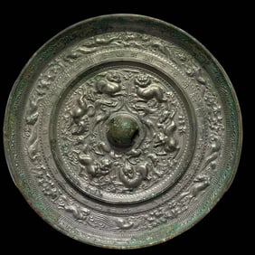 1st to 3rd century Han Dynasty bronze mirror with sea animal pattern