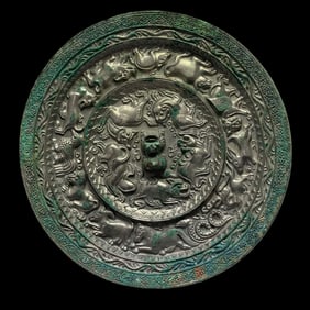 7th-10th century Tang Dynasty bronze mirror with sea animal pattern