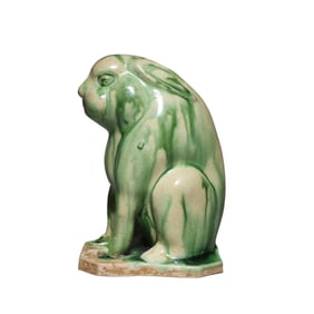7th to the 10th century green-glazed rabbit statue, Tang Dynasty