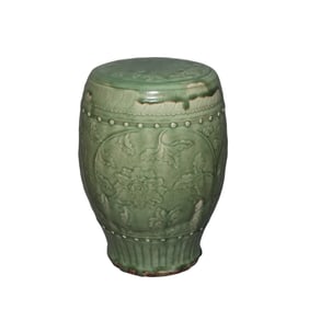 Ming Dynasty Longquan ware celadon engraved flower pattern stool