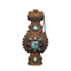 Qing Dynasty sterling silver filigree inlaid turquoise lid jug