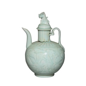 12th-13th century Southern Song Dynasty Hutian ware celadon ewer with hidden floral pattern