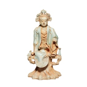 12th-13th century hutian ware celadon-glazed seated Guanyin statue, Southern Song Dynasty