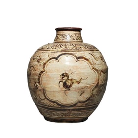 12th-13th century Jizhou ware, Southern Song Dynasty, low plum vase with sea water pattern
