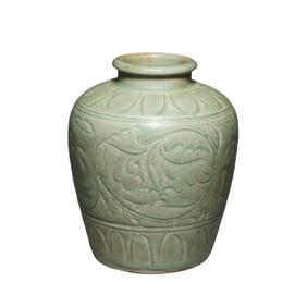 13th-14th century Yuan Dynasty Longquan ware celadon flower pattern vase