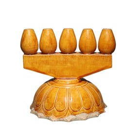 7th to the 10th century butter lotus five-hole lamp from the Gongxian ware, Tang Dynasty