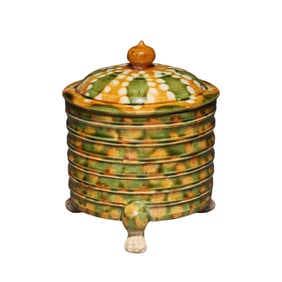 7th to the 10th century tri-colored pottery three-legged stove, Tang Dynasty