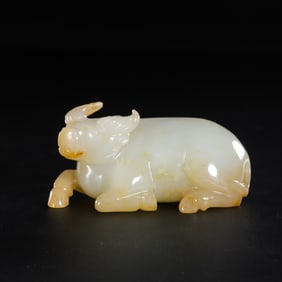 Chinese Han Dynasty Hotan White Jade Lying Cow