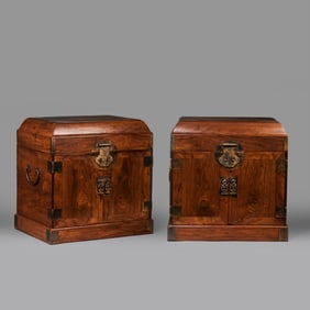 A Pair of Chinese Qing Dynasty Huanghuali Wood Official Hat Box