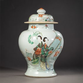 Chinese Qing Dynasty colorful general jar with story patterns