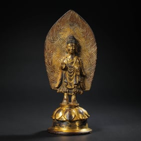 Chinese Northern Wei Dynasty gilt bronze standing Buddha