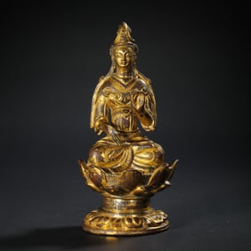Chinese Liao Dynasty gilt bronze sitting Buddha