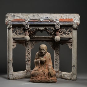 Chinese Yuan Dynasty stone painted Buddhist niche