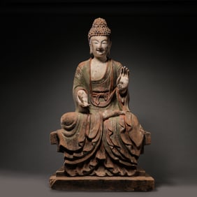 Chinese Song Dynasty Clay Sculpture Painted Buddha Seated Statue