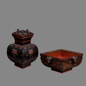 chinese Han Dynasty wooden lacquerware with plastic pavement square vase