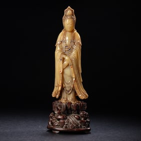 chinese Qing Dynasty Guanyin Standing Statue