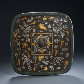 square bronze mirror inlaid with gold and silver from the Warring States Period, China