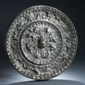 bronze mirror with sea beasts and grapes from the Tang Dynasty, China