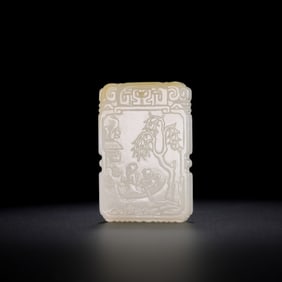 Chinese Qing Dynasty Hetian white jade plaque