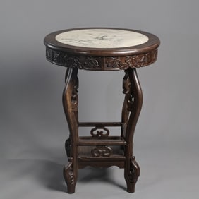 Chinese Qing Dynasty Huanghuali wood inlaid marble round table
