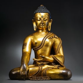 Chinese Yuan Dynasty Bronze Gilded Buddha Sitting Statue