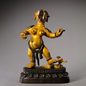 chinese Qing Dynasty Qianlong Period Partial Gilded Copper Six-grade Buddha Statue