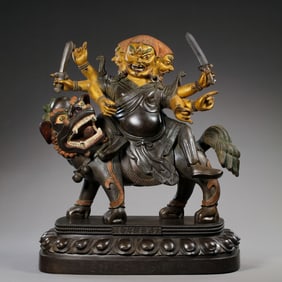 chinese Qing Dynasty Qianlong Period Partial Gilded Copper Six-grade Buddha Statue