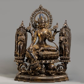 chinese Qing Dynasty Gilded Copper Seated Buddha Statue