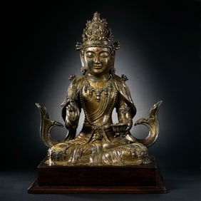 Dali Kingdom 10th Century Gilded Copper Seated Buddha Statue