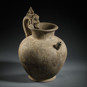 chinese Han Dynasty black pottery dragon-handled flask