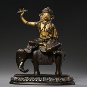 chinese Qing Dynasty Qianlong Period Partial Gilded Copper Six-Rank Buddha Statue