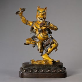 chinese Qing Dynasty Qianlong Period Partial Gilded Copper Six-Rank Buddha Statue