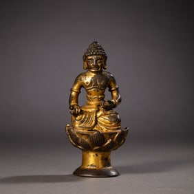 chinese Liao Dynasty Gilded Copper Buddha seated statue