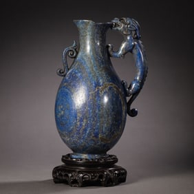 Chinese Qing Dynasty lapis lazuli animal handle pot