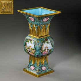 Chinese Qing Dynasty Qianlong period cloisonne enamel window Western figure pattern flower vase