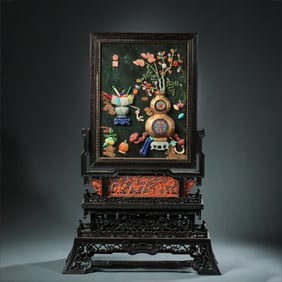Chinese Qing Dynasty red sandalwood inlaid Hetian jasper inlaid multi-treasure screen