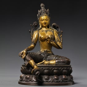 Partially gilt-bronze Buddha statue from the Qianlong period of the Qing Dynasty, China