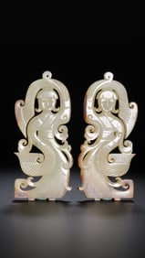 A PAIR OF 1ST-3RD CENTURY, CHINESE HAN DYNASTY, JADE DANCERS