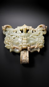 1-3 CENTURY, CHINESE HAN DYNASTY BEAST PATTERN JADE DOOR HANDLES