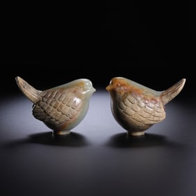 A PAIR OF 1-3 CENTURY, CHINESE HAN DYNASTY JADE BIRDS