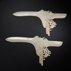 A PAIR OF 1-3 CENTURY, CHINESE HAN DYNASTY JADE GE