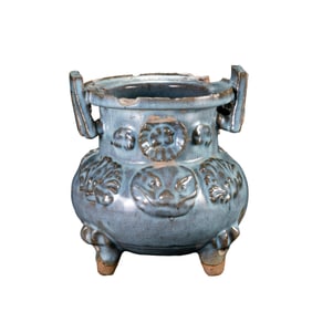 10-12TH CENTURY, CHINA NORTHERN SONG DYNASTY JUN KILN SKY BLUE GLAZE PASTED SCULPTURE DOUBLE-EARED