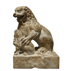 7TH-10TH CENTURY, TANG DYNASTY CHINA STONE LION SEATED STATUE
