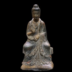 4TH-6TH CENTURY, NORTHERN WEI DYNASTY CHINA STONE CLIFF BUDDHA SEATED STATUE